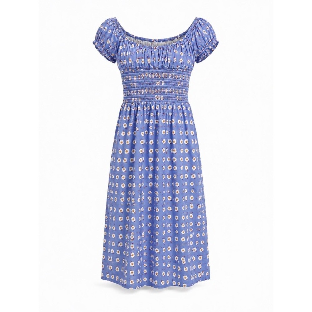 Autumn Adeigbo Olivia Dress Size 2 Blue Daisy Floral Smocked Midi NWT
